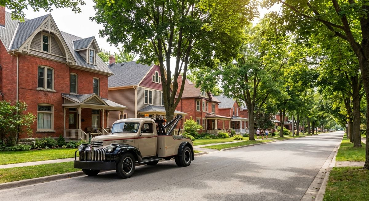 EMS tow truck providing towing service in St Thomas Ontario